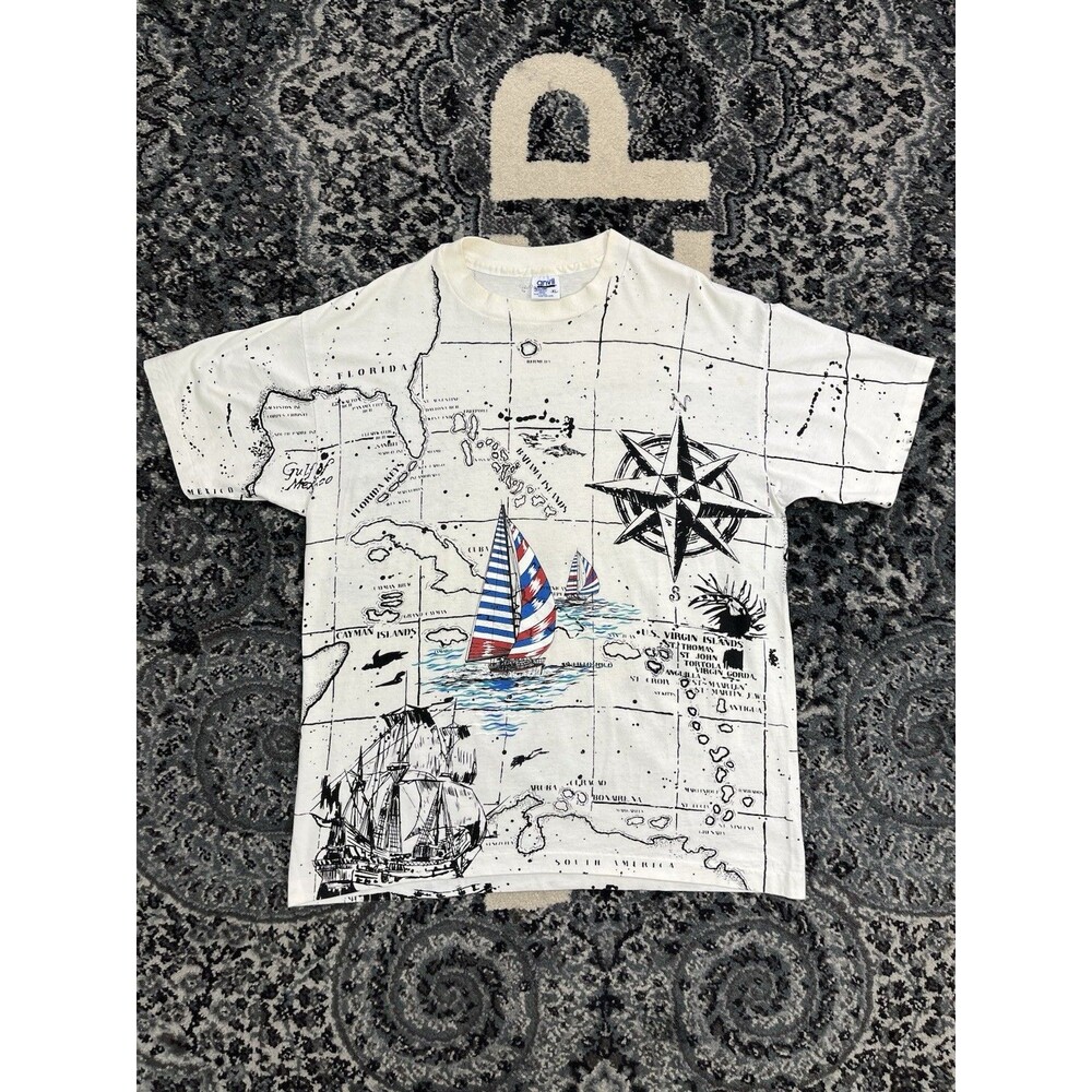 Vintage Stanley Michaels All Over Print T-Shirt Caribbean Islands Adult  XL NEW